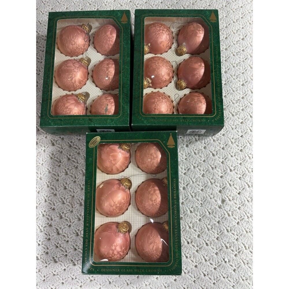18 Vintage Christmas By Krebs Crimson Jewel Ornaments Glazed Peach Gold Crowns